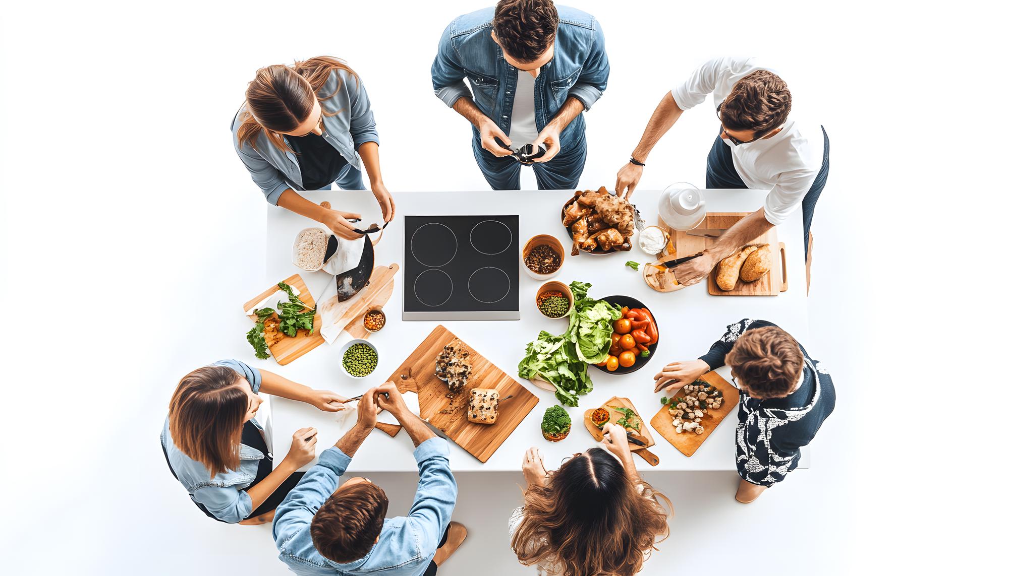 Zespół degustuje nowe menu przy stole warsztatowym